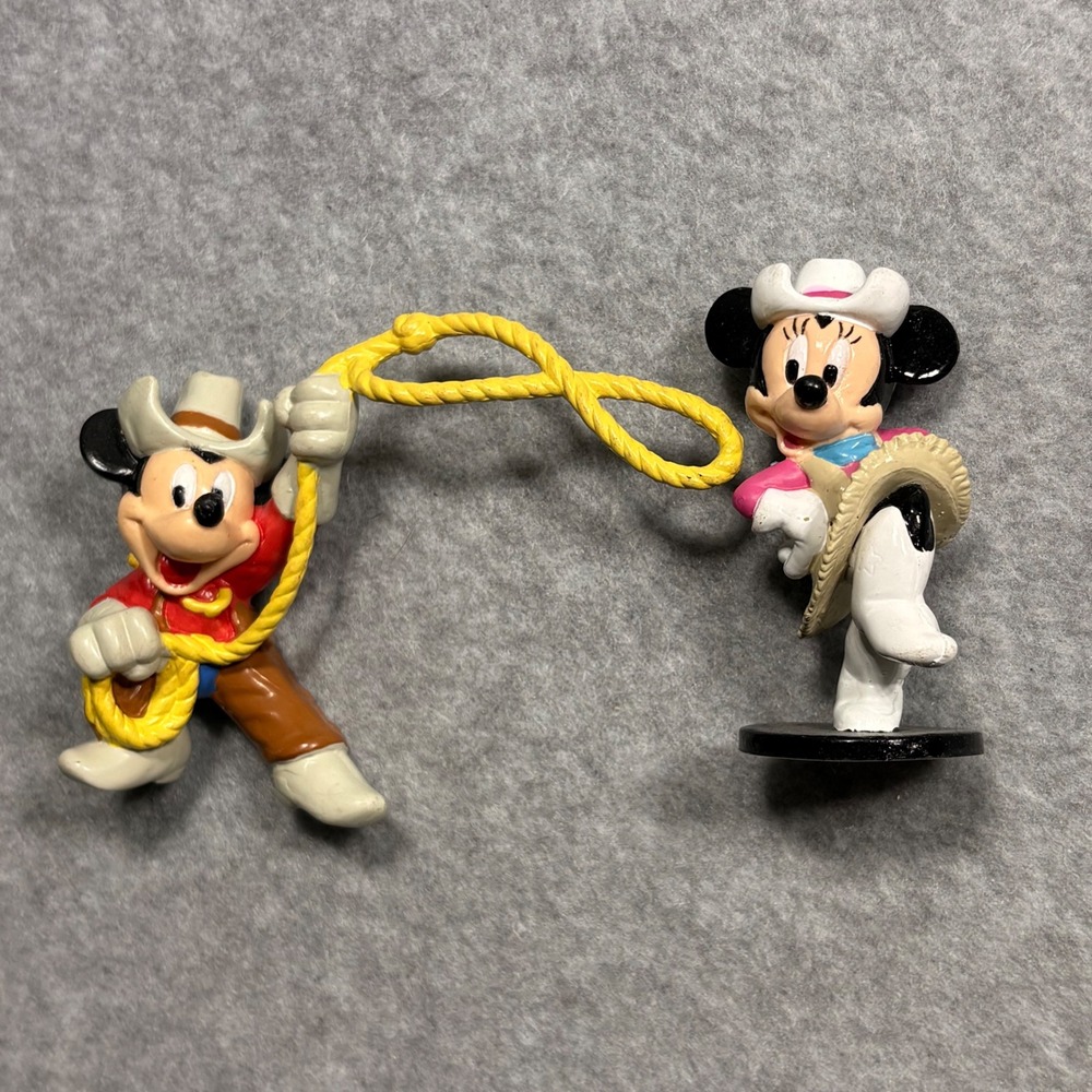 Vintage Disney Applause Mickey & Minnie Mouse Cowboy Cowgirl PVC Figures Lasso